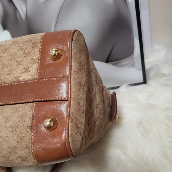 CELINE Suede & Leather Boston Bag - Suede with mini Celine logo exterior - Picture 6 of 14